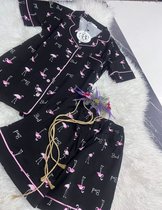 Dames Pyjama- Luxe Pyjamaset- Nachtkleding- Homewear- Korte Mouw / Korte Broek Zwart Maat L