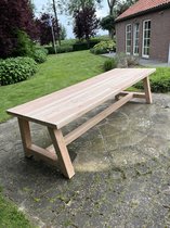 M2-meubels Industriële douglas tuintafel / eettafel 240cm douglas A-onderstel met tussenligger