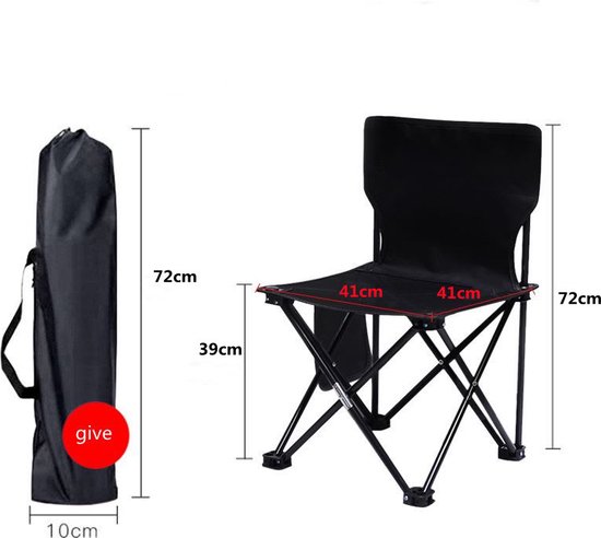 Campingstoel - Vouwstoel Visstoel - met gratis draagtas- zwart - Tot 150Kg - 41x41x72 zithoogte ca. 39cm van Merkloos — afbeelding 3