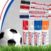 edding EK voetbal kleurenset voor verschillende oppervlakten - 3x e-3000 permanent marker + 1x permanent pen wit + 4x spray - ronde punt 1,5-3 mm - spray voor op bijna alle oppervlaktes en ondergronden-direct dekkend – per spuitbus 0,7-1 m2 oppervlak