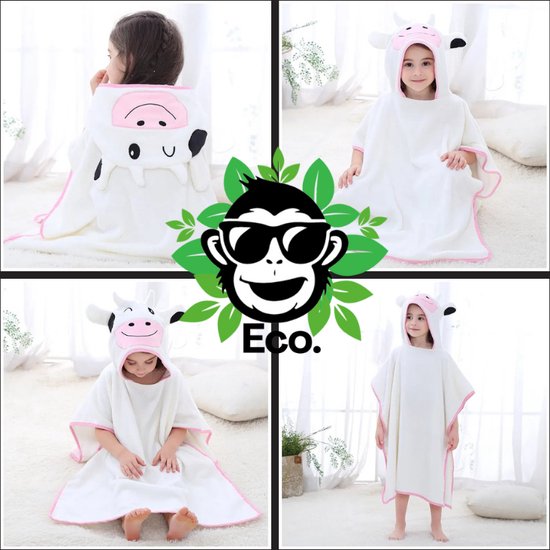 BoefieBoef 2-in-1 Koe Dieren Badponcho & Badlaken voor Baby's, Peuters en Kinderen 1 tot 7 jaar - Eco Bio Katoen - Kerst Cadeau - Comfortabele Zwemponcho - Deken - Badcape - Wikkeldeken - Roze van Merkloos — afbeelding 4