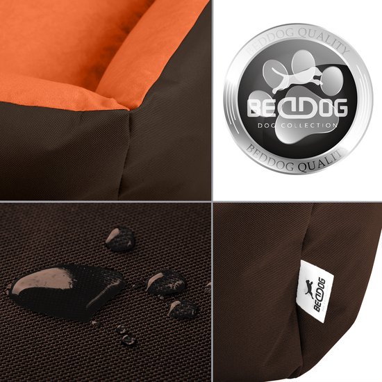 BedDog® hondenmand MAX QUATTRO 4in1, vierkant hondenkussen, grote hondenbed, hondensofa, met afneembare hoez, wasbaar, XXL, bruin/zwart