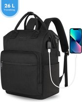 FOXLY® Rugzak & Laptoptas Inclusief Usb Oplaadstation - 26L - Dames en Heren - Schooltas - Zwart