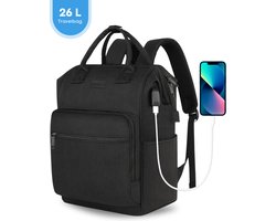 FOXLY® Rugzak & Laptoptas Inclusief Usb Oplaadstation - 26L - Dames en Heren - Schooltas - Zwart
