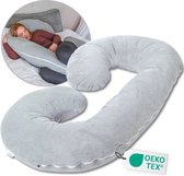 Ella Zwangerschapskussen XXL C-vorm - Zijslaapkussen - Lichaamskussen - Voedingskussen - Body Pillow - 150x70cm - Afneembare Jersey Katoenen Hoes, Lichtgrijs