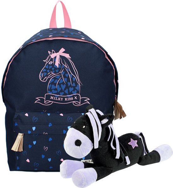 Milky Kiss Rugzak - schooltas - Blauw - inclusief pluche Knuffel "Black Star"