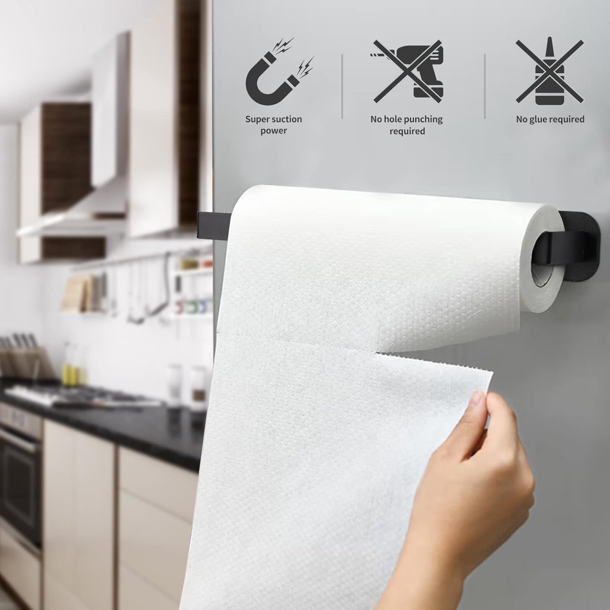 Porte-serviettes Magnétique En Acier Carbone – Support Mural Pour Rouleau Papier Essuie-tout, Cuisine, Réfrigérateur – Longueur 28,5 Cm, Blanc