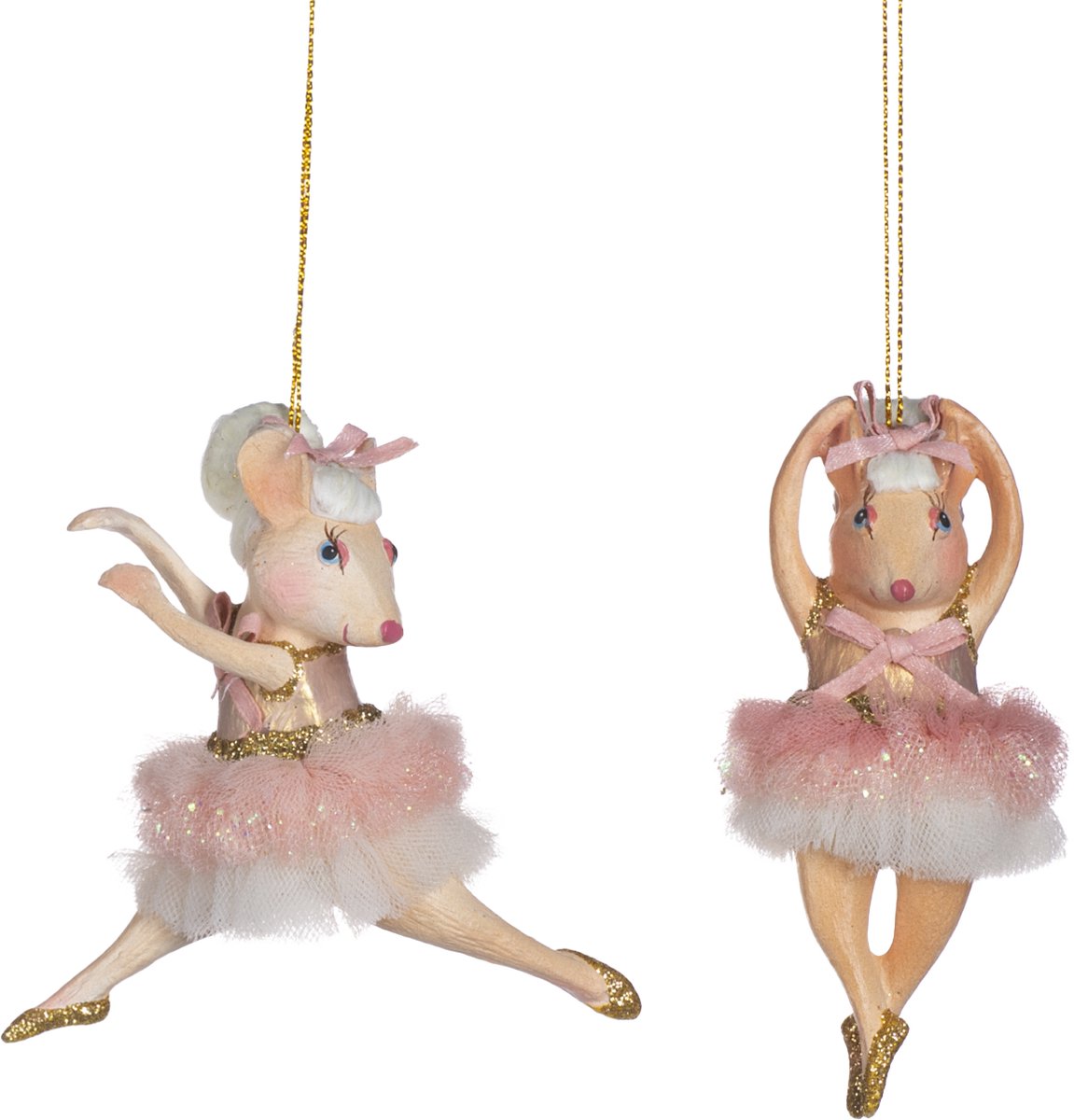 Goodwill M&G Kerstornament - Ballerina muisjes - set van 2 - roze - 11cm