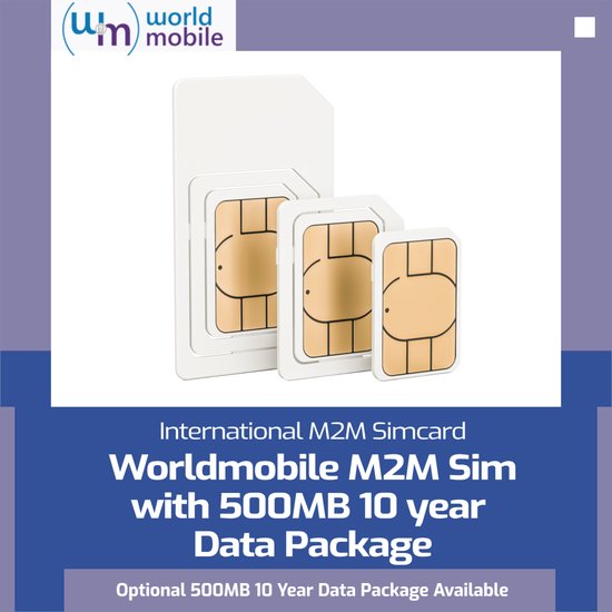 Worldmobile M2M Data simkaart - 500MB - geldig 10 JAAR - 3650 DAGEN