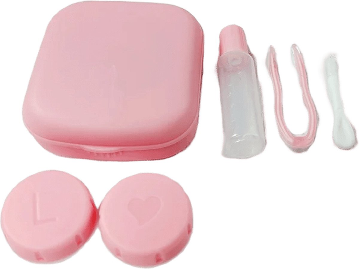 Goedkoopste DrPhone ClearView Organizer - Contactlenzen Opbergdoosje – Ingebouwde Spiegel – Lenzenzuignap – Lenzenvloeistof Flesje - Roze