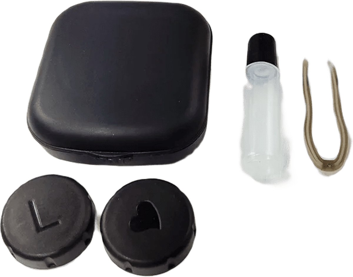 Goedkoopste DrPhone ClearView Organizer - Contactlenzen Opbergdoosje – Ingebouwde Spiegel – Lenzenzuignap – Pincet - Lenzenvloeistof Flesje - Zwart
