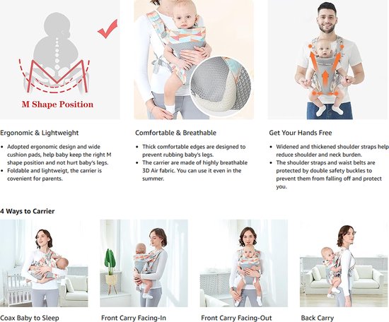 (stijl B) Draagzak Wrap - Handsfree Ergonomisch Draagbaar 4 in 1 Draagzak voor pasgeborenen - Zachte rugdrager - voor baby's van 3-20KG 3-36 maanden - Draagzak Baby - Draagdoek - Kinderdrager - Babydrager - Drager van $ — afbeelding 5