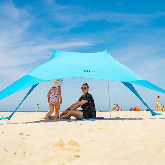 Strandtent met UPF 50+ stof - sneldrogend en waterbestendig - eenvoudig op te zetten - inclusief tas - blauw. van Merkloos — afbeelding 3