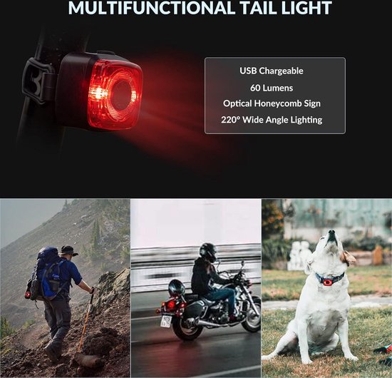 Zwarte Rockbros - Smart LED Fietsachterlicht met Remsensor - Fietslamp