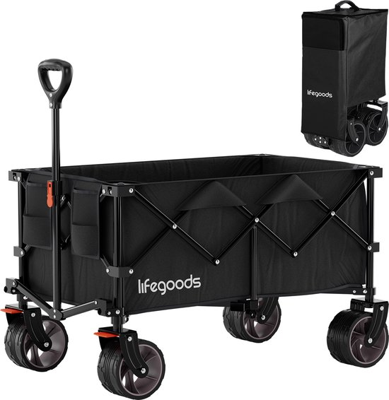 LifeGoods Bolderkar - XL - Opvouwbaar - 200L - 150KG Draagkracht - Zwart