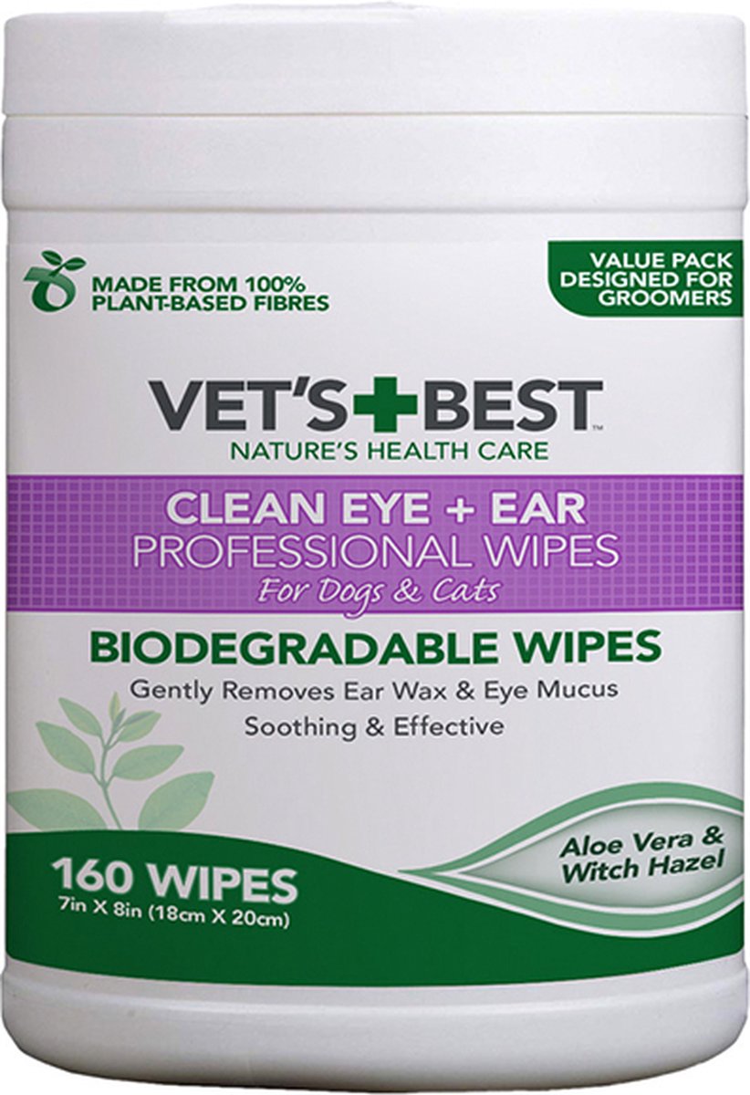 Goedkoopste Vet's best oor een oog reinigersdoekjes voor honden uit 100 natuurlijke en biodegradable planten . Grote verpakking met grote doekjes 160 st van 18 x 20 cm aloe vera en witch hazel .