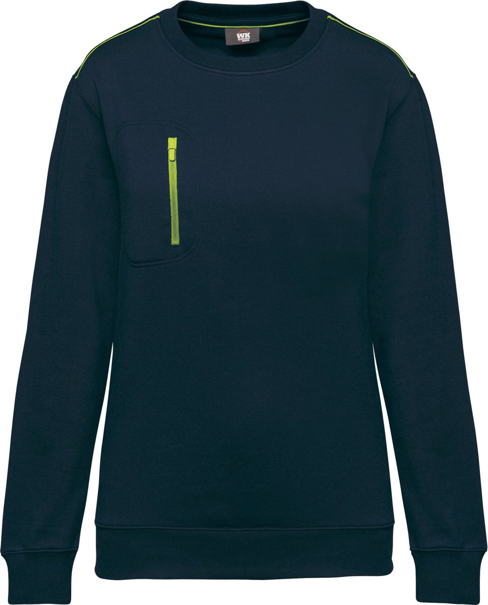 WK. Designed To Work Day To Day unisex sweater met zip contrasterende zak WK403 - Navy / Fluorescent Yellow - 4XL
