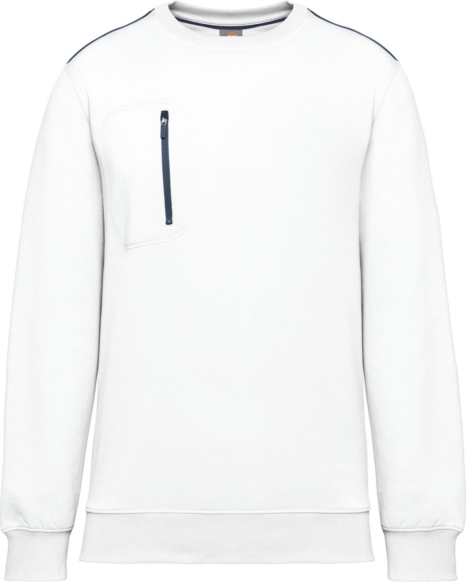 WK. Designed To Work Day To Day unisex sweater met zip contrasterende zak WK403 - White / Navy - 3XL