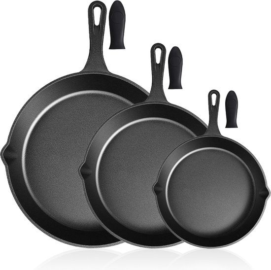 Foto: Castex gietijzeren pan tri set cast iron skillet koekenpan koekenpannen koekenpannenset bbq pannen pannenset inductie