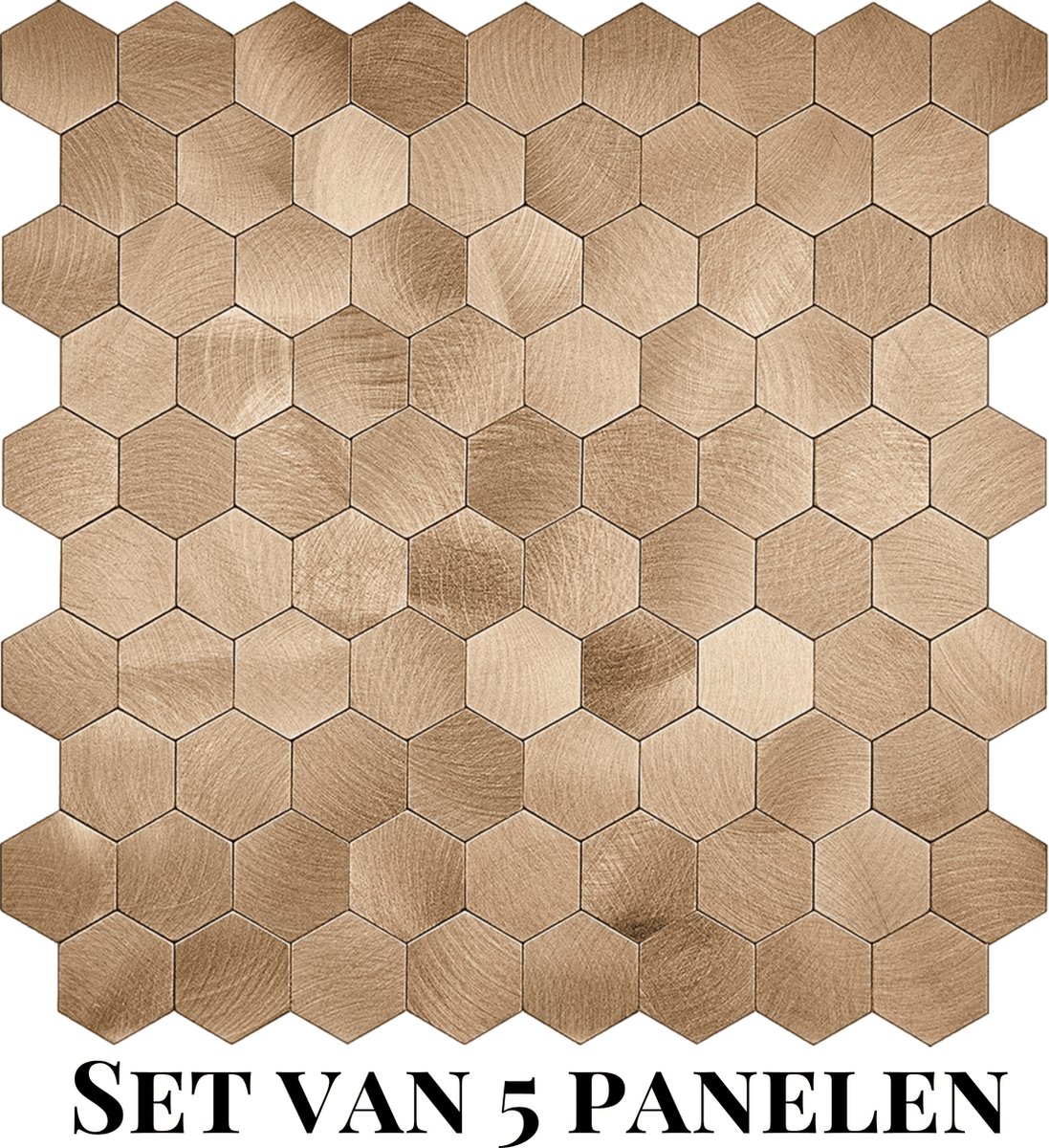 Wallways Wandpanelen - Plaktegels - Set van 5 Tegels - Tegelsticker - Zelfklevende Tegels - 4MM dik - Aluminium toplaag - Waterdicht - Krasbestendig - Hittebestendig - 3M Kleeflaag - Hexagon Bronze
