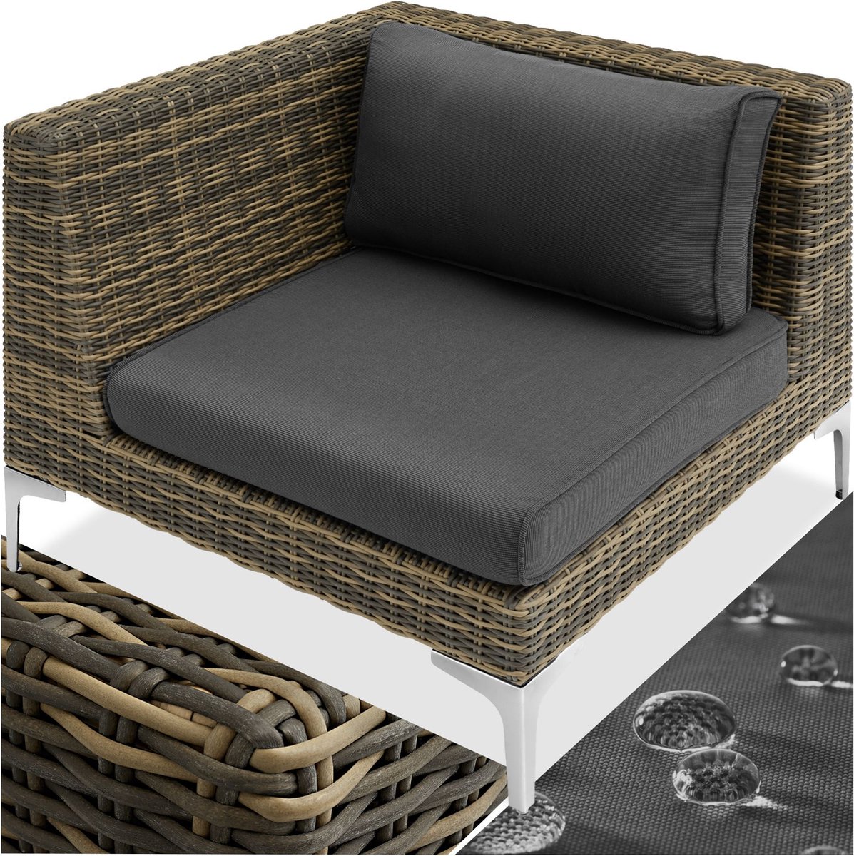 Wicker aluminium balkonloungeset met gestoffeerde kussens.
