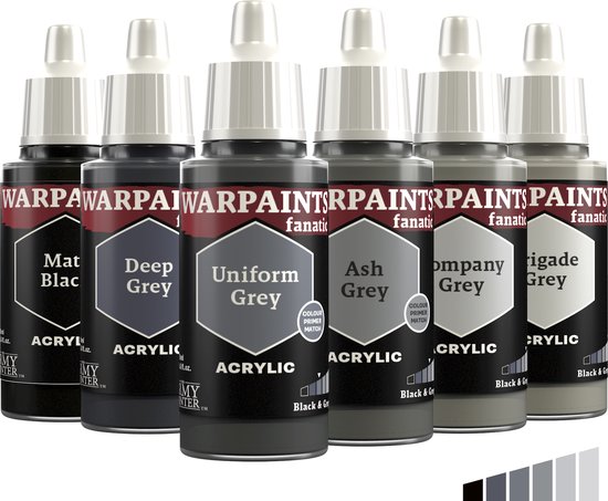 The Army Painter, Warpaints Fanatic Flexible Triad: Black & Greys, 6 x 18 ml Acrylic Paint, Miniature Hobby Painting, Quality Paint for Miniature Wargaming
