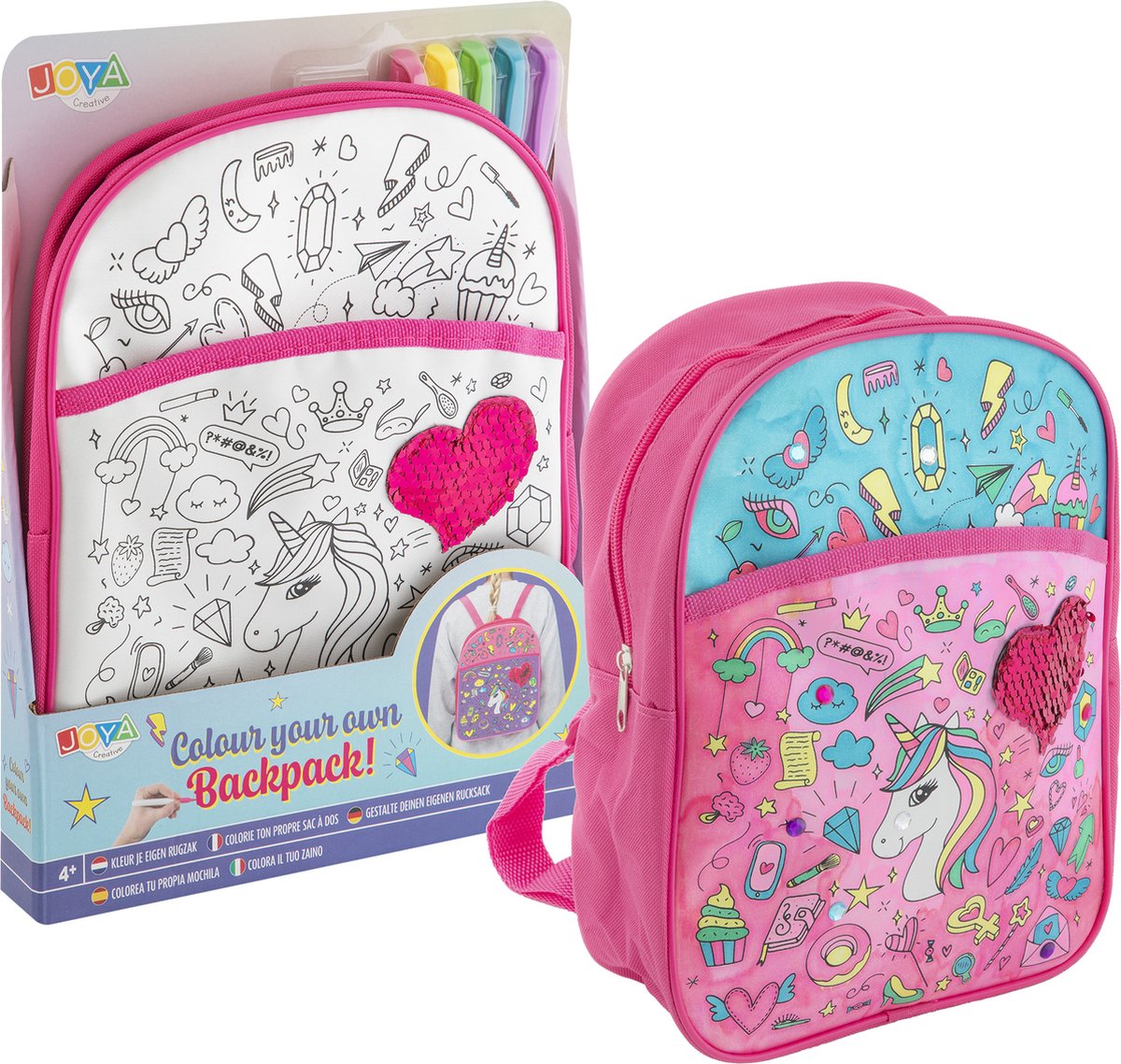 Unicorn Rugtas Kleuren - DIY Knutselpakket - Magic Colouring - Modepakketten - Speelgoed voor Meisjes 4 Jaar - Joya Creative