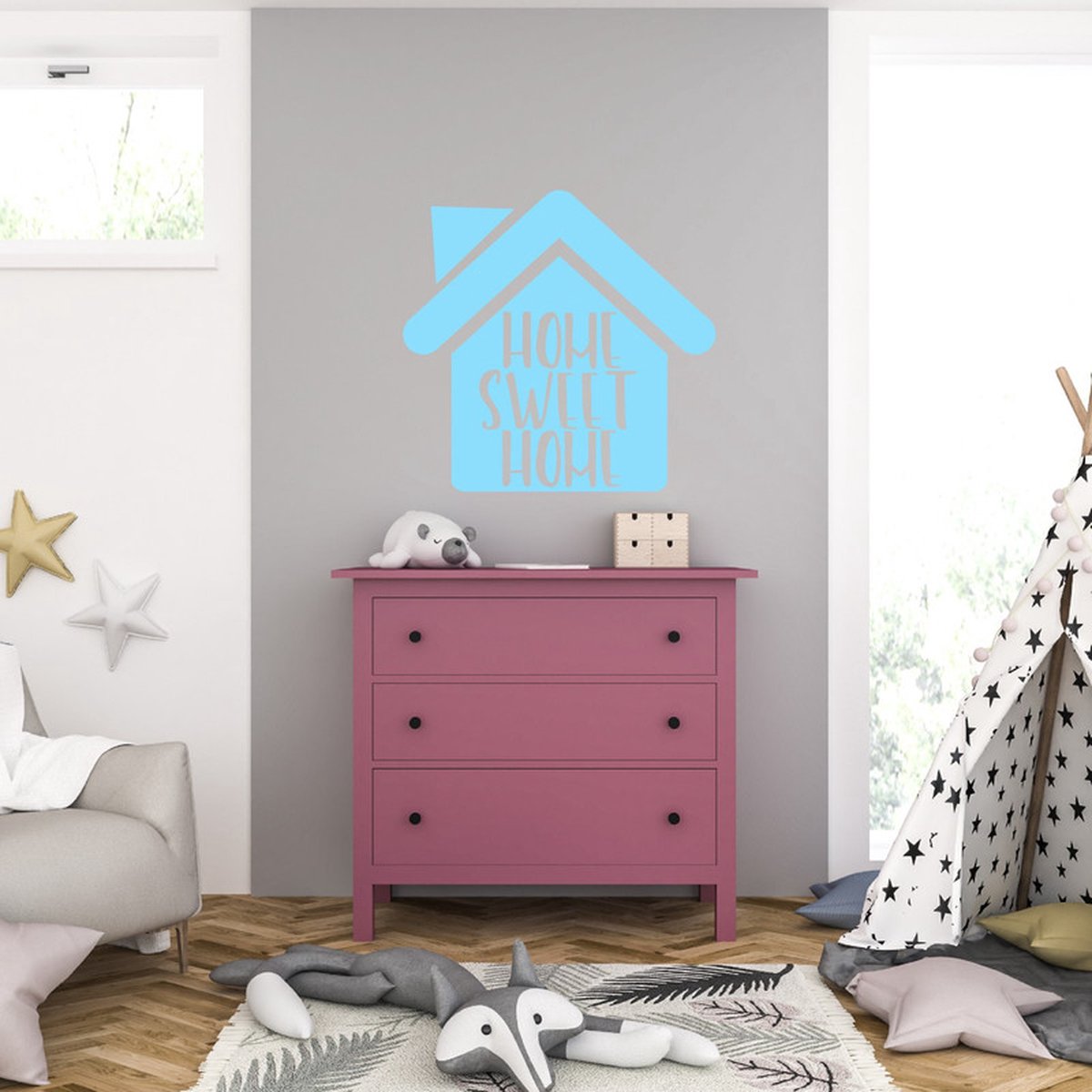 MC Living Muursticker - Home Sweet Home - 46,4 x 48 - Licht Blauw