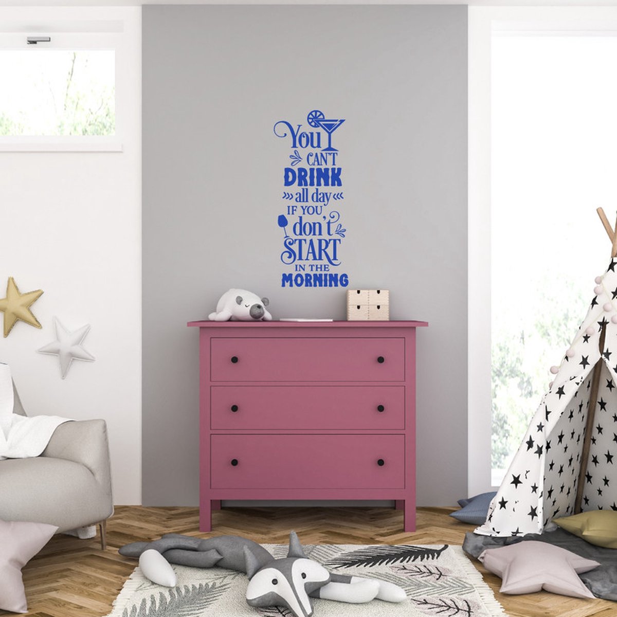 MC Living Muursticker - You Cant Drink All Day - 40,6 x 95,9 - Blauw