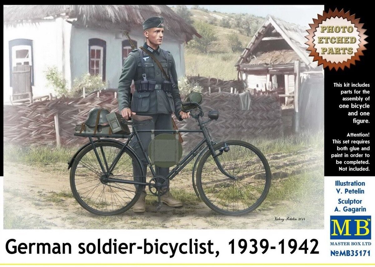 Master Box Modelbouwpakket Militaire voertuigen - 35171 Duitse Soldaat-Fietser - 1939-1942 - Figuur met Fiets Plastic - 1:35 - Modelbouw