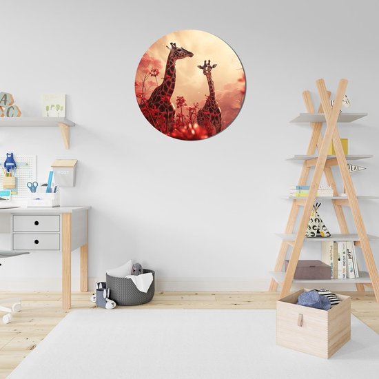 Cercle mural deux girafe - Ø 60 cm - - cercle mural - cercle mural jungle - cercle mural animaux
