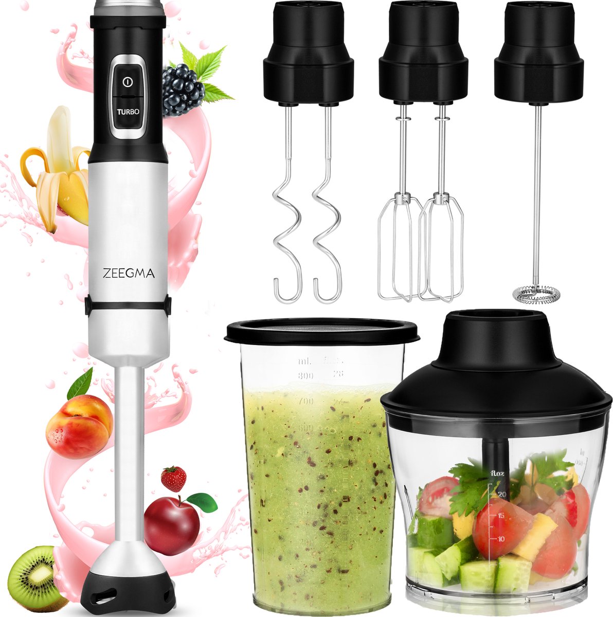 Zeegma Handy Chef - Staafmixer - 1500W - Set 5in1 - turbofunctie