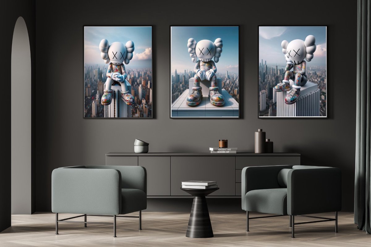 Poster op Hoge kwaliteit set van 3 pvc - 60x90cm (zonder frame) - Wall street Art - Wanddecoratie - Canvas - kaws Graffiti wallpaper - Uniek design