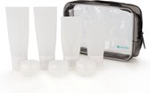 Qpacks - 8-delige Reisflesjes Set Transparant - Vliegtuig Handbagage - Navulbare Reis 100ML Flacons - Incl. Potjes & Etui -Travel - Reisaccessoires