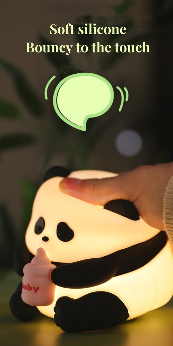 Panda Nachtlampje met Verstelbare LED Verlichting - Touchscreen Bediening - Zwart/Wit - Schattige en Draagbare Nachtlamp met Lange Werktijd - Veilig Siliconen Design - Perfect als Cadeau voor Kinderen en Feestdagen van Aimyoo — afbeelding 5