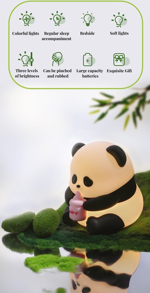 Panda Nachtlampje met Verstelbare LED Verlichting - Touchscreen Bediening - Zwart/Wit - Schattige en Draagbare Nachtlamp met Lange Werktijd - Veilig Siliconen Design - Perfect als Cadeau voor Kinderen en Feestdagen van Aimyoo — afbeelding 4