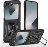 Hoesje Geschikt Voor Samsung Galaxy Z Flip 6 hoesje met Ringhouder - Anti-Shock Hybrid Armor case - Zwart