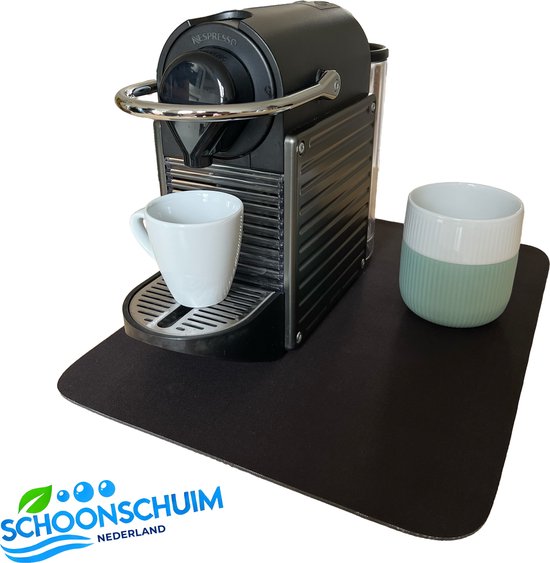 SCHOONSCHUIM Koffie Absorberende Afdruipmat – Nespresso Koffiemachine Onderzetter – Koffiemat Antislip – Zwart – Koffie en Thee accessoires – Geschikt voor Krups en Magimix – 40x30 cm