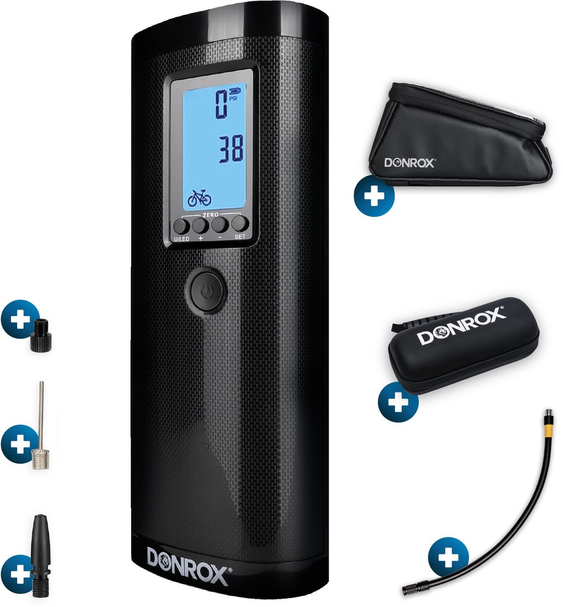 Donrox Ride F511 ZOMERACTIE - Compressor Bandenpomp + Fietstas Mat - Elektrische fietspomp