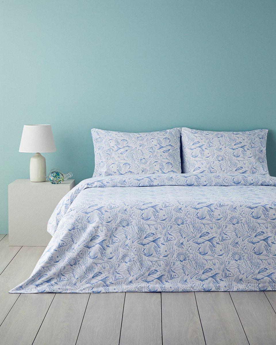 English Home Dekbedovertrekset - Underwater Wonders -100% Katoen - King Size - 2 kussenslopen - 240 x 220 cm - Blauw