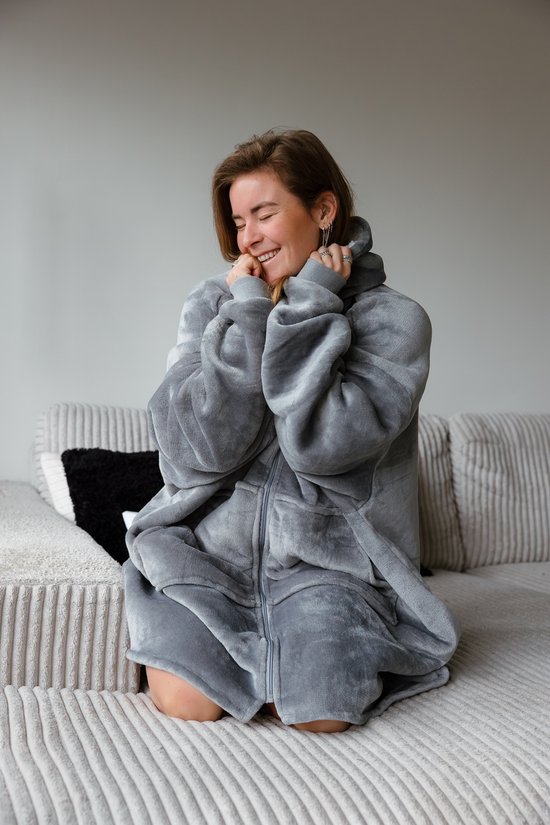 -XXL Hoodie Deken Fleece Deken Deken met Mouwen  Grijs bol