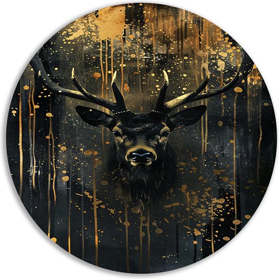 Cercles muraux cerfs - Cercle mural Animaux - Plaque murale Éclaboussures de peinture - Tableaux ruraux - Peinture Dibond - Accessoires salon cercle mural aluminium 60x60 cm