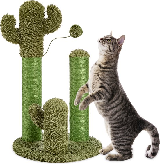 Jake and Jacky Griffoir pour Chats - Meuble à Griffoir Cactus - Poteaux griffoirs - avec Jouet pour Chat - H 70, 48 et 22 cm