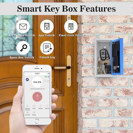 Smart-Lock-Box, Schlüsselkasten, eigenständige App, zeitbegrenztes Passwort-Entsperren, OLED-Bildschirm Touch-Tastatur, Micro-USB-Notstromversorgung