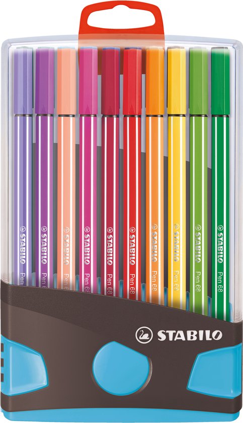 Stylo STABILO 68 ColorParade Anthracite / Bleu clair avec 20 couleurs