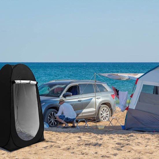 Douchetent - Camping Douche Tent - Omkleedtent Met Ritsbare Sluiting - Toilettent - WC Tent Inclusief Opbergzak - Omkleedscherm - Pop Up Tent Waterdicht - Voor Camperen, Strand En Reizen - Gooi Tent - Zwart van Merkloos — afbeelding 4