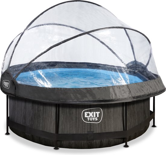 EXIT Zwembad Frame Pool Black Wood Limited Edition met Filterpomp - 244 x 76 cm met Overkapping en Cartridge Filterpomp