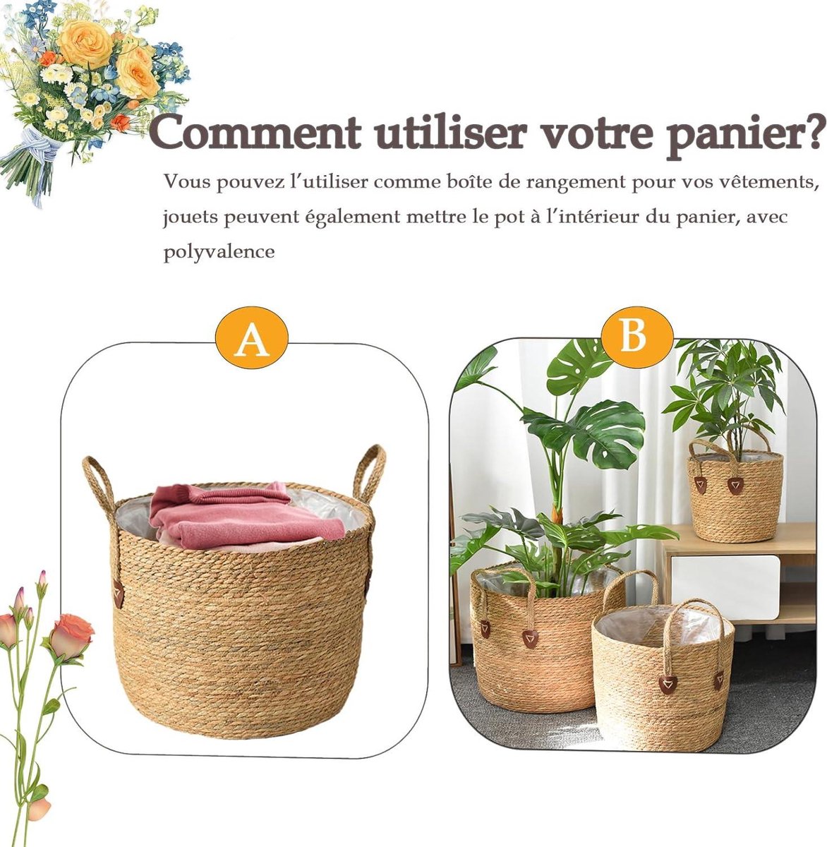 Panier Cache Pot Plantes / Fleurs - Corbeille Bac Coffre - 4 TAILLES A – BOUTIQUE HULÉTI