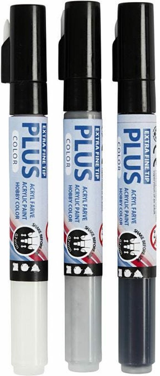 Plus Color Marker Set 0,7 mm Zwart Grijs Wit 3 stuks