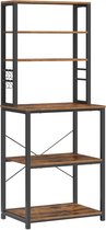 Signature Home - Étagère de cuisine Queen - armoire de cuisine sur pied - armoire à micro-ondes - avec 6 crochets - industriel - brun-noir vintage - 80 x 40 x 167 cm
